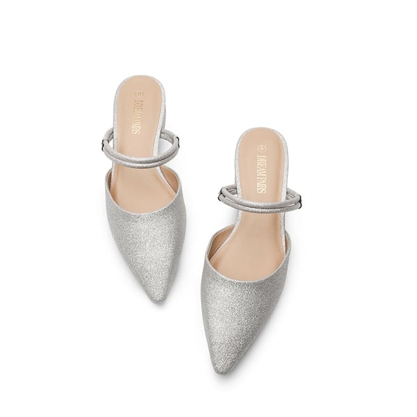 Pointed Toe Two-Way Slip on Mules - SILVER GLITTER - 3